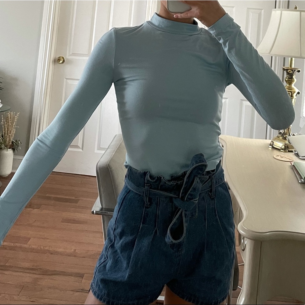 Blue fitted long sleeve mock neck Missguided top